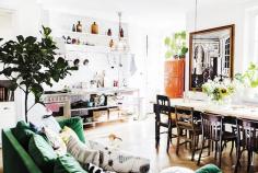 
                        
                            Industrial / vintage style in the colourful kitchen of the happy Swedish home of Elsa Billgren. Photography: Beata Holmgren.
                        
                    