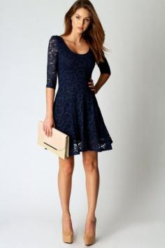 Navy Lace Dress, nude heels