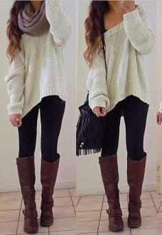 Fall fashion. Sweater. Boots. Maybe not quite as baggy of a sweater, but cute idea! Try out Stitch Fix here! https://www.stitchfix.com/referral/5506149 Super awesome way to get cute, new clothes! A personal stylist picks out pieces based on your style and send them to you!