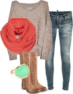 Love it all- boots, sweater, ring, scarf- good color combo too