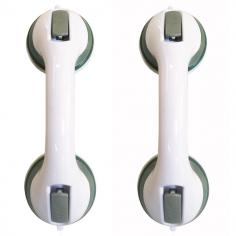 The original Suction Grab Bar is the revolutionary new way to have a secure grip whenever you need it. It attaches easily to any smooth surface and is especially useful in a bathroom. The Suction Grab Bar 'installs' instantly and then grips like it's bolted down to help prevent dangerous falls. The two powerful suction grips are strong enough to provide the grip you need to securely enter or exit the bath tub or shower, or just about anywhere you need a hand. To remove the handle, just unlock the switch and now you can move it to any location. Because the grab bar portable suction cups are not screwed into the surface, they are perfect for renters, traveling or visiting. You can easily attach a portable grab bar to any smooth surface that may be damaged by drilling holes such as glass, marble and tile. Take your grab bar when staying in hotels or as a guest in a friend's home. It quickly attaches to a wall and just as quickly comes off to pack in your suitcase. Also use a portable grab bar to help determine the best location for a permanent grab bar without drilling trial holes. Materials: Plastic, rubber Set includes: Two (2) Grab Bars Dimensions: 12 inches long x 4 inches wide x 4 inches high