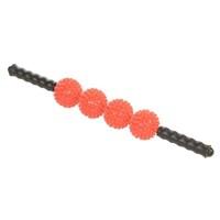 Massage your muscles and improve circulation after a workout or as part of rehabilitation with this versatile massage stick, enhanced by four textured balls in orange and black finish. Easy to handle and maneuver, the massage stick features nodules for deep tissue massage and has a comfortable, ergonomic design. Massage muscle tissue. Roll the 4 bumpy balls along large muscle areas or along the arms and legs. Stimulate tissue and promote blood flow through tired and cold muscles. Nodules deepen the massage. Handles with ergonomic grip for comfort. Stick: 18 in. L.Balls: 2.5 in. Dia.