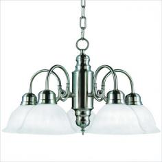 Metal construction in satin nickel finish. 5-light chandelier with frosted marble glass shades. 6-ft. chain and 8-ft. wire included. Requires (5) 60W medium base bulbs (not included). Dimensions: 24L x 24W x 13H in. Update the lighting in your eat-in kitchen or dining room with the Yosemite Home Decor Manzanita 5-Light Chandelier - 24W in. - Satin Nickel Finish. Five frosted marble glass shades cast light downward and the curvy metal fixture and hanging chain have a contemporary satin nickel finish. About Yosemite Home Decor With a variety of products in a variety of styles, Yosemite Home Decor strives to provide a solution for every home design need. Based in Fresno, Calif, Yosemite specializes in high-quality lighting fixtures, faucets, and related home decor products for commercial, builder, and residential markets.