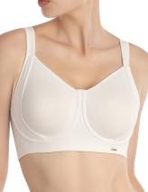 The Natori Sports Bra provides superior support and comfort. Sports bra with Underwire. Double ply seamless cups add support and comfort. Cups contain bust. No uncomfortable rubbing. Reinforced side cup support. Non-stretch fabric comfort straps. Plush covered wire casing and back closure. Fabric covered wire band comfortable holds in place. Fabric covered elastic around arm add no pinching. Back adjustable 4 loop straps. Body: 55 Cotton, 35 Polyester, 10 Spandex. Lining: 100 Nylon.