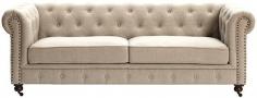 Gordon Tufted Sofa - Relax On This Enchanting Tufted Chesterfield Couch - Our Version Of The Iconic Chesterfield, The Gordon Tufted Sofa Offers Elegant Comfort For Your Living Room Or Family Room. The Smooth Lines Of This Classic Piece Are Accented By Gorgeous Hand-Applied Button Tufting On The Rear Cushion, Arms And Front. Hand-Applied Nailhead Trim Along The Arms Completes The Sophisticated Look. Solid Hardwood Frame. Dense Foam And Coil Cushions For Ultimate Support And Comfort. Your Choice Of Bonded Leather Or Linen Upholstery. Hand-Tufted Rear Cushion, Arms And Front. Hand-Applied Iron Nailheads With Brass Finish. Light Walnut Finish Wood Legs. 360&Deg; Casters On Front Legs.