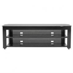 The Sanus Foundations Steel Series SFV265 is a three-shelf widescreen lowboy designed to accommodate large home theater systems with style. Ideal for TVs 47 69 and up to 150 lbs, this sturdy piece features a high-gloss black finish and three thick tempered-glass shelves that hold up to 100 lbs each. Multiple cable management grommets route and organize complex cable arrangements, easily concealing them behind an innovative mesh back cover. Adjustable feet ensure the SFV265 is level on any surface. Open architecture allows unrestricted airflow to keep components cool for optimal performance. Features: Three strong tempered-glass shelves accommodate large AV gear arrangements Open architecture allows unrestricted airflow to keep components cool Multiple cable management grommets conceal and route cables behind furniture Top shelf holds up to 150 lbs.; interior shelves hold up to 100 lbs. Accommodates 47 to 69 TVs Specifications: Overall dimensions: 65W x 22.25H x 20.30D inches Item Weight: 187 lbs. Top Shelf dimensions: 65W x 20.30W inches Top Shelf weight capacity: 150 lbs. Bottom/Middle Shelf dimensions (each): 57.7W x 17.7D x 7.3H inches Bottom/Middle Shelf weight capacity (each): 100 lbs.