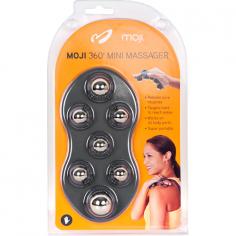 Relieve sore, tired muscles like a pro. 2 larger stainless steel massage spheres for intense, targeted massage 5 smaller stainless steel massage spheres for a more general, feel good massage Flexible material contours around your muscles and lets you work hard-to-reach areas more easily Can be put in the freezer for an ice massage Small size makes it easy to bring anywhere Adjustable strap fits just about any size hand Easy to cleanGCojust wipe down with an alcohol wipe and let air dry Dimensions: 6 x 3 x 1.1 Make your sore muscles feel like new. The Moji Mini PRO features seven stainless steel massage spheres that rotate freely and dig deep to help relieve muscle pain and break up scar tissue. The large sphere at the top (by your fingertips)GCothe Target SphereGCoprovides a targeted massage. This one is great for neck and shoulder massage. The larger sphere at the bottomGCothe Intensity SphereGColets you dig super deep using the heel of your hand to provide the most intense massage. This one feels awesome on your calves, thighs, IT bands or PSOAS. The five smaller spheres, combined with the two larger spheres, deliver a great, feel good massage on your arms and legs. Treat your muscles to a professional-quality massage whenever (and wherever) you want! Order your Moji Mini PRO Massager from Brookstone today!