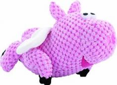 goDog Checkers Flying Pig with Chew Guard Technology Tough Plush Dog Toy Small