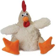 goDog Checkers Rooster with Chew Guard Technology Tough Plush Toy White Large
