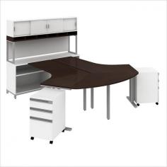 BBF - Computer Desks - MOM016MR - Contemporary open architecture design fosters teamwork. BBF Momentum enables, supports and inspires creativity. It's modular furniture in step with today's evolving office environments. Get room to spare plus adaptability to any office or team size. Dog Leg Right and Left Desks in 2-person Configuration work anywhere. Long on style while modest in cost, it's easily reconfigurable. Metal support bar helps ensure structural rigidity. Two 24H Open Storage cases, each with one full-width, fully adjustable shelf, hold books, reference materials and odd-size manuals. Two 3-Drawer Mobile Pedestals each have two Ã&frac14; extension box drawers and one file drawer for legal- letter- or A4-size files. Full-extension ball-bearing slides make it easy to reach the back of all drawers. 72W Overhead w/Doors includes open work-in-process compartments for organizing papers. Durable Thermally Fused Laminatefinish on all work surfaces resists stains and scratches. Includes BBF Limited Life Time warranty. Constructed of 100% thermally fused laminate for durability and superior resistance to scratches and stains Bundle includes: 2-Person Teaming Workstation with 72W Hutch, (2) 24H Open Storage, (2) Mobile PedestalsFeatures 4 box drawers utilizing 3/4 extension slides and 2 file drawers on full extension slides. Mobile pedestals come with two locking casters and two swivel casters Easy to configure and reconfigure, build on as your needs change Meets ANSI/BIFMA standards for safety and performance in place at time of manufacture Commercial quality backed by Limited Lifetime WarrantyAmerican Made