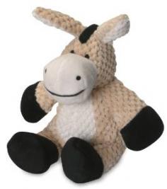 goDog Checkers Donkey with Chew Guard Technology Tough Plush Toy Beige Small