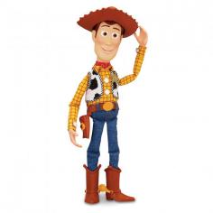 Enter the world of Toy Story with this Woody action figure Pull the string and listen to the Disney Toy Story Woody Talking Action Figure. He comes pre-loaded with your favorite phrases, just like the character in the movie. Standing approximately 16 inches tall, the Woody action figure brings the magic of Toy Story to your bedroom. The Woody action figure makes the perfect companion to the talking Buzz Lightyear (sold separately). This highly detailed figure requires 3 AAA batteries.
