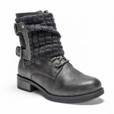 These women's MUK LUKS Effies are not your regular boot. In dark gray. SHOE FEATURES Sweater knit upper Buckle accents SHOE CONSTRUCTION Faux leather, fabric upper Faux fur lining EVA midsole TPR outsole SHOE DETAILS Round toe Pull-on Padded footbed 1.25-in. heel Size: 8. Color: Grey. Gender: Female. Age Group: Kids. Pattern: Solid. Material: Faux Fur/Knit/Faux Leather.