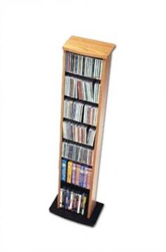 If your CD collection is getting out of hand, you'll love this media tower. The light color is complemented by a black base. Shelves are adjustable and designed to hold up to 160 of your favorite movie and music disks. Adjustable shelves holds variety of media sizes. Enlarged bases for extra stability. Capacity: 160 CDs, 65 DVDs, 120 Blu-Ray discs and 40 VHS cassettes. Warranty: Five years. Made from CARB-compliant, laminated composite woods with sturdy MDF backer. Oak and black finish. Made in North America. Minimal assembly required. 13 in. W x 8.75 in. D x 51 in. H Make the most out of a limited space with the Slim Multimedia Storage Tower. This towers neat and compact design means its perfectly suited to small rooms, while still providing storage for over 100 CDs. Adjust the shelves to any position you like as your collection grows and changes. With this unit, limited floor space doesnt have to mean limited storage.