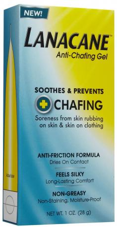 Soothes Prevents Chafing Soreness from skin rubbing on skin skin on clothing Anti-Friction Formula - Dries On Contact Feels Silky - Long-Lasting Comfort Non-Greasy - Non-Staining, Moisture-Proof Lanacane Anti-Chafing Gel prevents chafing caused by a friction such as repeated rubbing of skin on skin or skin on clothing. It helps skin heal itself by reducing further damage from chafing. Special anti-friction formula dries clear on contact and provides long-lasting comfort. Fragrance-free, hypoallergenic, non-greasy, non-staining and gentle enough to use anywhere, everyday. Economical. A small amount goes a long way and lasts a long time. Great for Heels Feet Too!