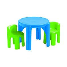 Vibrant colors on a durable chair and table set. Seamless plastic construction is strong and easy to clean. No assembly required. Table Dimensions: 24.4 x 18.7H inches. Chair Dimensions: 12.3W x 12.3D x 15.5H inches. You'll enjoy the fun colors and modern lines of the Little Tikes Bold n Bright Table and Chair Set but they'll just love having a space of their own right where they want it. The seamless plastic construction of this set is durable and easy to clean and comes fully assembled. The chairs are set 10 inches off the ground making this the perfect size for kids from 2 to 6 years old. Give them a workspace of their own and let their creativity run wild. Coordinate a whole room of durable vibrant furniture by adding the Little Tikes Sort n Store Toy Chest. About Little TikesFounded in 1970 the Little Tikes Company is a multi-national manufacturer and marketer of high-quality innovative children's products. They manufacture a wide variety of product categories for young children including infant toys popular sports play trucks ride-on toys sandboxes activity gyms and climbers slides pre-school development role-play toys creative arts and juvenile furniture. Their products are known for providing durable imaginative and active fun. In November of 2006 Little Tikes became a part of MGA Entertainment. MGA Entertainment is a leader in the revolution of family entertainment. Little Tikes services the United States from its headquarters and manufacturing facility in Hudson Ohio but also operates several manufacturing and distribution centers in Europe and Asia. Your little ones will no longer have to struggle into adult-size chairs when they have this adorable table and chair set from the Little Tikes Company. The set includes a bright-blue table and two chairs, each made from lightweight but durable plastic, so they can stand up to energetic children. The small green chairs are the perfect size for kids between the ages of 2 and 6, and the low round table allows easy access to art projects, toys, or books.
