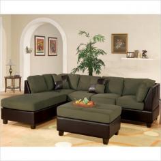 XQP1051: Features: -Includes matching ottoman and two duo tone decorative pillows. -Comes in three pieces. -Hardwood frame. -Transitional style. -Modern, stylish and comfortable. -Able to setup the sectional with chaise on left or right side of sofa. Upholstery Color: -Brown, Green. Upholstery Material: -Faux leather/Microfiber. Orientation: -Reversible. Dimensions: -Dimensions and weight are:- Chaise: 84 D x 34 W x 35 H, 90 lbs; Sofa: 78 D x 34 W x 35 H, 120 lbs; Ottoman: 38 D x 26 W x 19 H, 60 lbs. Overall Height - Top to Bottom: -35. Overall Width - Side to Side: -112. Overall Depth - Front to Back: -84. Overall Product Weight: -246.3 lbs.