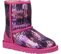 The Classic Short Sparkle Wave incorporates the iconic comfort of UGG sheepskin with playful sequin details. It features a 17mm UGGpure lining, a satin binding, and a suede heel counter. The shaft height measures approximately 6". The insole is cushy foam for extra comfort, covered with an UGGpure sock to naturally wick away moisture and keep feet warm and dry. The outsole is lightweight and flexible molded EVA with patent-protected outsole tread.