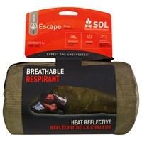 The SOL Escape Bivvy is nothing less than a Revolution in Backcountry Shelters. The complaint with most Ultra-Light Emergency Shelters is the same: Condensation Builds-Up-Inside as you get Warm, leaving your Clothes Soaking Wet. With the Escape Bivvy, Condensation is No-Longer-an-Issue, and you never again have to choose between Staying Dry and Staying Warm. The Proprietary Fabric lets Moisture Escape at the same time that it keeps Rain, Snow, and Wind on the Outside - all while Reflecting your Body Heat Back-to-You. The Space Age Polyethylene Coated with a Vapor Deposit Aluminum Material if Punctured will not Run and can be Easily-Repaired with a piece of Duck-Tape. The Heat-Reflective Polyethylene Reflecting 90% of your Body Heat back to you. The SOL Escape Bivvy with its Waterproof Seams plus a Drawstring Hood Closure and Side Zipper mean you can Seal-Out the Elements-Entirely or use the Bivvy like a Traditional Sleeping Bag. Ideal for your Fishing, Camping, Hiking or any other Exciting Expeditions, the SOL Escape Bivvy offers the Warmth-and-Protection you need. The OD Green Bivvy measures 36" x 84" (91.4cm cm x 213.4cm), an ideal size for a Backcountry or Emergency Shelter and is lightweight weighing in at 8.5 oz (241g).