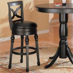 100278 Bar Stool - Black by Coaster 100279. 42" diameter bar table with turned base and fluted legs in a black finish. Updated X back bar stools with swivel seat and padded vinyl upholstered seat. Group Style: Traditional Group Finish: Black Specification This item includes: CO-100279 100278 Bar Stool - Black 19.5L x 21W x 46H, Seat Height: 29, Seat Depth: 18 Please refer to the Specifications to determine what items are included since sometimes the image shows more or less items. If you are not sure, please contact us and our customer service will be glad to help.