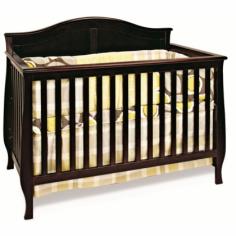 The timeless style of the Camden Crib by Childcraft (Item #: 268515) features soft arched top, detailed cap rails, and flared legs. The fully convertible 4 in 1 bed goes from a crib, to a toddler bed, to a daybed to a full size bed (with the addition of Bed rails model Item #: 272423 sold separately). Includes stretcher to convert to toddler bed and you can also purchase the coordinating toddler guard rail. The crib is constructed from selected hardwoods with a strong, steel mattress support that can be adjusted to 2 heights. Crib is finished to perfection using a baby safe, non-toxic, Jamocha finish. Crib mattress is not included, sold separately. JPMA certified and meets or exceeds all current CPSIA and ASTM safety standards. Limited lifetime warranty. Through a partnership with Sauder furniture, the leader in ready-to-assemble case goods, Child Craft has coordinated the Camden cribs with the Shoal Creek bedroom collection. Furnishings offer adjustable shelves, generous storage space, easy-glide metal drawer runners with safety stops, and detailed hardware. Coordinating items include Item #: 273322 an optional toddler guard rail and the Child Craft Arch Top Changing Table in Jamocha.