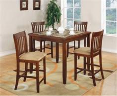 Coaster realizes the importance of your home, which is why they have an endless variety of furniture in countless styles and designs. This 5-piece counter-height dining set is finished in cherry and features a marble-like table top. The bar stools are upholstered in a comfortable and durable microfiber fabric. This set is made of hardwoods and wood veneers. Dimensions: 21" L x 18" W x 36" H Weight: 141 lbs.