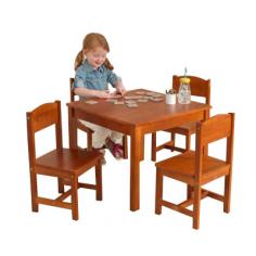 The Farmhouse Table and 4 Chairs Set provides a functional place for your children to work on creative activities, and a design that will stand the test of time. Beautiful woodwork with clean lines and safe, rounded edges will weather the passing trends, while the hardwood construction will endure hours of daily use, year after year. This is a table set that will please both you and your kids! Choose from 4 wood tone finishes in, Espresso, Cherry, Pecan, or Natural. Please note Espresso and Cherry are similar in color, Cherry provides a slightly more red tone. About KidKraft KidKraft is a leading creator, manufacturer, and distributor of children's furniture, toy, gift and room accessory items. KidKraft's headquarters in Dallas, Texas, serve as the nerve center for the company's design, operations and distribution networks. With the company mission emphasizing quality, design, dependability and competitive pricing, KidKraft has consistently experienced double-digit growth. It's a name parents can trust for high-quality, safe, innovative children's toys and furniture.