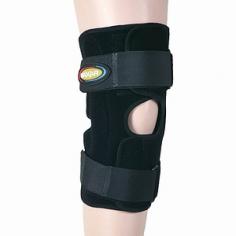 Includes incorporated doughnut-shaped silicone insert for increased stability and better compression. Provides maximum all-way compression support and protection for the knees. Increases circulation and reduces swelling. Wrap-around model offers easier application and removal over clothing and tender or injured knees. Has an improved dual-pivot metal hinge which adds stability strength and helps prevent hyperextension. Additional patella buttress protects and stabilizes kneecap. Terry Cotton Lining helps minimize sweating and allergic skin reactions. Highly recommended by doctors for use during rehabilitation and treatment after surgery and serious knee injuries. Available Color: Black. Size: L.