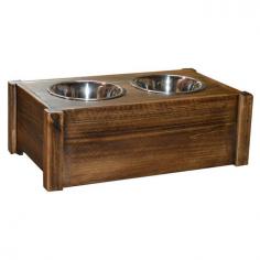 Base made of rough sawn pine. Includes 2 stainless steel bowls. Raised, ergonomic design. Hand rubbed finish. Made in the USA. Dimensions: 3W x 14D x 8H inches. The 2 Day Designs Rustic Dog Feeder provides readily available food and water with a rugged style. This dog feeder features a raised, ergonomic design made from hand-sawn pine. Its rustic hand-rubbed finish adds a distinctive style. Its raised design is easier on the neck of your furry friend. Comes complete with dual stainless steel dishes. About 2 Day Designs: Some 800,000 oak barrels are produced annually, many of them ending up in gardens as planters, some are simply destroyed. 2 Day Designs estimate that they have saved approximately 15,000 barrels from this ultimate end. From wine racks to occasional tables, they have developed over 50 items for this collection. Many of the products bear the branding and vineyard handling markings, as they were used in wine production. Color variation, distressing, and wood character are key elements in this handmade furniture line. 2 Day Designs prides themselves in enhancing wood's natural character with hand distressing, sanding, and seven different finish options. Circle saw marks are welcome! Some of their barrel products may even have visible numbers or writing on them from their previous lives in vineyards. Just like them, their products have a story to tell. Each product may vary slightly from the images shown. This is simply due to the nature of the resources. Reclaimed resources sometimes appear to have imperfections, these are unique product characteristics. It is part of each item's story. They have become repurposed.2 Day Designs is proud to continue their recycling heritage that began in 1993. It began with countless reclaimed white oak wine barrels, shipping crate pallets, and sawmill off-fall. They are proud of their record and commitment, and they ask for your help in protecting America's precious recourses whenever possible.