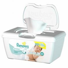 Take care of your baby's sensitive skin with the Pampers Sensitive Wipes Tub, 64 Count. Restore your child's natural skin balance with help from these clinically proven mild wipes, and rest assured that his or her skin is safe thanks to the hypoallergenic and alcohol- and perfume-free formula. The built-in dispenser offers convenience, and the wipes are dermatologist tested and great for use on the hands and face. Clinically proven mild to help restore your baby's natural skin balance while gently cleaning Great for use on the hands and face Alcohol and perfume free Hypoallergenic Dermatologist tested #1 choice of hospitals Built-in dispenser 64 count Pampers Sensitive Wipes contain soft cotton, to gently clean your baby's skin. Sensitive Wipes condition your baby's skin every time you use them. Helps fight against diaper irritations and breakouts. Less Wiping for More Gentle Cleaning Changing your baby can be one of the most loving moments of the day. With Pampers Sensitive wipes' unique Softgrip Texture your baby will enjoy less wiping for more gentle cleaning. They are clinically proven mild, dermatologist-tested, hypoallergenic, and perfume-free, which helps make changing time even better. Plus, Pampers Sensitive wipes are 20% thicker than our regular wipes. During changing time, give your baby our best gentle clean, Pampers Sensitive wipes. The #1 choice of hospitals based on sales data Less wiping for more gentle cleaning 20% thicker than regular Pampers wipes
