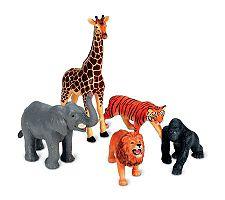 Detailed jungle animals for imaginative play. Includes lion, tiger, gorilla, elephant, and giraffe. Made of durable, non-toxic plastic. Recommended for ages 2 to 6. Giraffe measures 13 in. tall. Kids will roar with excitement when playing with the Learning Resources Jumbo Jungle Animals. This set of realistically detailed jungle animals includes a lion, tiger, gorilla, elephant, and giraffe. Perfect for encouraging oral language and vocabulary development, this set invites imaginative play into your home or classroom. Each animal is made of durable plastic and are sized just right for small hands. Recommended for ages two to six years. About Learning ResourcesA leading manufacturer of innovative, hands-on educational materials and learning toys, Learning Resources has been teaching children through play in the classroom and the home for over 25 years. They are a trusted source for educators and parents who want quality, award-winning educational products. Their diverse product line of over 1300 products serves children and their families, kindergarten, primary, and middle school markets focused on the areas of mathematics, science, early childhood, reading, Spanish language learning and teacher resources. Since their founding in 1984, Learning Resources continues to be guided by its mission to develop quality educational products that make learning exciting for children of all ages and abilities. They strive to create hands-on products that build a concrete foundation of skills through exploration, imagination and fun.