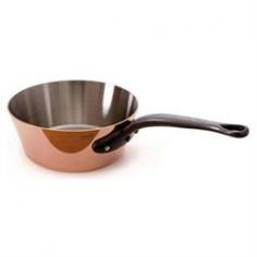 This 3-qt. Mauviel Extra Thick Splayed Saute Pan is perfect for browning meats, stir-frying vegetables, or braising poultry. It is capable of cooking food at high heat, and then quickly shifting into simmering mode to help save time and hassle. It's crafted from copper and has a stainless steel interior that won't interact with foods and makes for easy cleaning. Copper is a terrific choice for cookware because it is twice more conductive than aluminum and ten times more conductive than stainless steel. No wonder copper is the most preferred material of cookware by popular chefs and avid home cooks; its ability to heat up evenly and rapidly and to cool down just as quick allows for maximum control and excellent cooking results. Please handwash with mild dish soap. Made in France. The Cuprinox cookware line features an extra-thick 2.5mm copper exterior and includes a thin layer of stainless steel on the interior of the line's pots and pans. The stainless interior resists sticking, doesn't react with acidic foods, and cleans easily with a sponge. The cookware also offers durable handles anchored with rivets that hold up to heavy use. Mauviel, a French family business established in 1830 and located in the Normandy town of Villedieu-les-Poeles, is the foremost manufacturer of professional copper cookware in the world today. Highly regarded in the professional world, with over 170 years of experience, Mauviel offers several different lines of copper cookware to professional chefs and home cooks that appreciate the benefits of their high quality products.