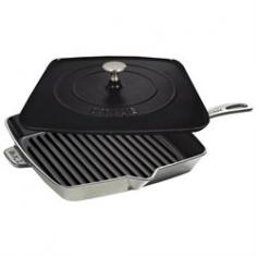 Griddles & Grill Pans - The Staub American Square Grill and Press Set effortlessly grills paninis, steak fajitas and veggie burgers right on your stove top. Delivering superb heat retention like an outdoor grill, the enameled cast-iron grill skillet cooks foods evenly and quickly. The panini press and grill pan sears the top and bottom of foods simultaneously, for faster, even cooking. The Staub signature black matte enamel interior is superior for high-heat searing, browning and grilling of your favorites from sandwiches to steak. The more you cook with the Staub grill press combo, the better it performs, seasoning naturally with use, without maintenance. Cast in a single-use mold, the Staub cookware is high-fired at 1,400 F, with 2-3 separate coats of enamel inside and out and is PTFE- and PFOA-free. Resistant to scratches and will not chip, discolor or rust. The stove-top grill is safe for cooktops, oven and broiler to 500 F. Includes convenient handle, helper handle and side pouring spouts. Dishwasher-safe - Specifications Made in France Material: enameled cast-iron Model: 1209923 Capacity: 13 1/4 qt. Pan Size: 12 1/4"L (20 1/4" with handles) x 14 1/4"W (with pour spouts) x 1 3/4"H Base: 10 1/4" Dia. Weight: 9 lb. 12 oz. Press Size: 10 1/2"L x 10 1/2"W x 14 1/4"W w/pour spouts x 1 3/4"H Base: 10 1/4" Dia. Weight: 5 lb. 8 oz. Use and Care Before first use, wash with warm water and dishwashing liquid, then dry. Apply a small amount of cooking oil in your cookware before using to enhance the properties of the special black enamel. Dishwasher-safe, but hand washing recommended. Oven-safe to 500 F and broiler-safe. Suitable for gas, electric, glass, halogen and induction stove tops.