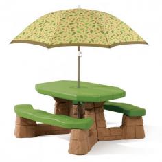 Step2 Naturally Playful Picnic Table with UmbrellaFor fun in the sun or rained-out indoor playtime the Step2 Naturally Playful Picnic Table with Umbrella is ideal for outside fun whether its playing games picnicking or relaxing out in the sun. With seating for six (6)children your little one and all of their friends will love that it is sized just for them. This is a childrens picnic table combines outdoor textures and natures colors to offer a new contemporary look for todays neighborhoods. The Naturally Playful Picnic Table with Umbrella also affords Excellent UV Protection!
