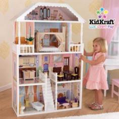 Child Magazine's Top 50 Toy of the Year Award! Dimensions: 32.5W x 13.5D x 51H in. Recommended for ages 3 and upSized to accommodate Barbie and other fashion dolls4-story dollhouse with 6 rooms staircase balcony and patio with swing Includes 14 pieces of traditional furniture Finished sides have cutout windows. Beauty and imagination come together on a grand scale with our KidKraft Savannah Dollhouse. Perfectly sized for most fashion dolls this large dollhouse is filled with wooden furniture and is finished in the classic style found among the stately homes of Savannah Georgia. Loaded with southern charm the KidKraft Savannah Dollhouse set includes 14 pieces of traditional furniture and four levels of fun. The dollhouse has plenty of rooms to play in including a living room bathroom kitchen dining room bedroom porch with swing balcony and attic. A staircase takes center stage connecting two of the four floors. The rear exterior of the house is solid white. This beautiful dollhouse is recommended for ages 3 and up. About KidKraftKidKraft is a leading creator manufacturer and distributor of children's furniture toy gift and room accessory items. KidKraft's headquarters in Dallas Texas serve as the nerve center for the company's design operations and distribution networks. With the company mission emphasizing quality design dependability and competitive pricing KidKraft has consistently experienced double-digit growth. It's a name parents can trust for high-quality safe innovative children's toys and furniture.