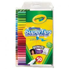 Crayola Super Tips Markers have unique durable tips for drawing thick or thin lines. Use the sides for coloring in large areas and the tips for adding details. Super Tips are great for school projects doodling and coloring fun. Use ink thats formulated to easily wash from skin and most childrens clothing. Crayola Washable Markers are the worlds most washable markers! As an added bonus these sets include some Silly Scent markers. The set of 20 contains five markers with silly scents and the set of 50 contains twelve.