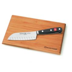 For a limited time, enjoy special pricing on this set from the WSTHOF CLASSIC collection. This set includes a 5" Santoku Hollow Edge and a Bamboo Cutting Board. Features: Forged from one piece of specially tempered high carbon steel to ensure outstanding strength. Extraordinary sharpness which is easy to maintain. Special alloyed steel. Stainless. Seamless, hygienic fit of the handle. Triple-riveted handle shells, full tang handle. Black handles made of synthetic material. For professional chefs and home cooking enthusiasts. Long-lasting extreme sharpness, thanks to PEtec - WSTHOFs Precision Edge Technology.