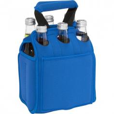 Made of durable Neoprene and features a front pocket and reinforced handles. Heavy duty, form fitting Neoprene fabric. 6 single bottle insulated compartments, sized to hold most 12 oz aluminum cans, 0.5 liter plastic bottles, and 17oz. glass bottles. Neoprene-wrapped carry handles. Large exterior utility pocket. 6 die cut holes to loop over bottlenecks to hold drinks in place. Royal Blue finish. 6.75 in. L x 9.5 in. W x 4.5 in. H When planning to enjoy beverages away from home, the Six Pack is the perfect way to carry them to your destination. The Six Pack is an insulated beverage carrier that fits most water, beer, and soda in bottles or cans up to 20 oz, allowing you to carry an assortment of beverages. Let the fun begin with the Six Pack by Picnic Time.