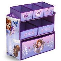The Disney Sofia Multi-Bin Toy Organizer makes cleaning up both productive and fun. It features six different fabric storage boxes to ensure all your child's toys are put away neatly and efficiently. Featuring six uniquely sized storage boxes and your little one's favorite characters like Sofia, Whatnaught, Mia and Robin, this organizer makes cleaning up easy and exciting. The Sofia Multi-Bin Organizer compliments other Sofia items sold separately. Meets all JPMA safety requirements. Some assembly required.