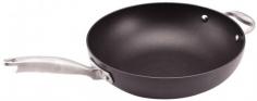 Heating quickly and evenly, this hard-anodized 12" stir-fry pan from Anolon is ideal for Asian cooking, but fabulous for virtually any cuisine. The next-generation nonstick interior means food slides out easily and cleans up with minimal elbow grease, while the exceptionally durable titanium composite exterior and HollowCore handle allow the pan to go safely from stove top to oven for restaurant-quality results. From Anolon.