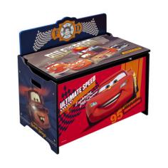 Keep his room clean with this Cars Deluxe Toy Box from Delta Children. Featuring colorful graphics of your boy's favorite racecar, Lightning McQueen, plus durable wood construction, it's designed with rounded corners, smooth edges and a slow-closing lid for safety.