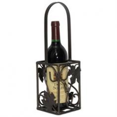 XQF1065: Features: -Wine bottle not included. -Sturdy iron construction. -Durable powder coat finish. -French Vineyard collection. Dimensions: Overall Product Weight: -2 Pounds. Overall Height - Top to Bottom: -15 Inches. Overall Width - Side to Side: -6 Inches. Overall Depth - Front to Back: -6 Inches.