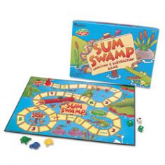 Make math an adventure for your child. Includes game board, 4 game pieces, 2 number dice, operation die. Perfect for 2 to 4 players. Recommended for ages 3 years and up. Game board measures 12W x 17H in. The Learning Resources Sum Swamp Game will have your child venturing over crocodile shortcuts and through the swamp to get to the finish line by adding and subtracting numbers on the dice. This math adventure includes a game board, four swamp creature game pieces, two number dice, and an operation die. Ideal for two to four players. Recommended for ages five to seven years. About Learning ResourcesA leading manufacturer of innovative, hands-on educational materials and learning toys, Learning Resources has been teaching children through play in the classroom and the home for over 25 years. They are a trusted source for educators and parents who want quality, award-winning educational products. Their diverse product line of over 1300 products serves children and their families, kindergarten, primary, and middle school markets focused on the areas of mathematics, science, early childhood, reading, Spanish language learning and teacher resources. Since their founding in 1984, Learning Resources continues to be guided by its mission to develop quality educational products that make learning exciting for children of all ages and abilities. They strive to create hands-on products that build a concrete foundation of skills through exploration, imagination and fun.
