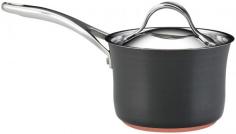 The Anolon Nouvelle Copper 2 Qt. Covered Saucepan is an essential piece to any cookware collection allowing you to warm, simmer or boil. The copper core double full cap base paired with durable restaurant tested Autograph 2 Nonstick ensures even heat distribution, enduring food releasing performance and easy cleaning. Imported. Dimensions: Measures 8" wide by 14.5" long by 6.5" tall/deep Material: Hard Anodized AluminumRestaurant tested by professional chefs, the DuPont Autograph 2 nonstick coated interior is safe for use with metal utensilsA full layer of copper sandwiched between two layers of aluminum is protected by an induction capable stainless steel encapsulator; This unique combination offers unmatched heat distribution and cooking performance Suitable for all cook tops including induction An elegant stainless steel lid fits securely to the pan to lock in flavor and nutrients; The cast stainless steel lid handle has extra clearance for easier and safer lifting