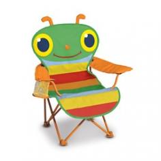 Bold stripes and big bug eyes provide a unique seat when your busy child needs to take a break. With a handy cup holder and sturdy metal frame, this folding chair provides a relaxing perch! This is best used by children 3 years and up.