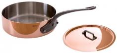 This 4.5-qt. Mauviel Saute Pan with Lid is perfect for browning meats, stir-frying vegetables, or braising poultry. It is capable of cooking small amounts of food at high heat, and then quickly shifting into simmering mode to help save time and hassle. It's crafted from copper and has a stainless steel interior that won't interact with foods and makes for easy cleaning. Copper is a terrific choice for cookware because it is twice more conductive than aluminum and ten times more conductive than stainless steel. No wonder copper is the most preferred material of cookware by popular chefs and avid home cooks; its ability to heat up evenly and rapidly and to cool down just as quick allows for maximum control and excellent cooking results. Its tight-fitting lid seals in flavors, moisture, and nutrients, making your food extra tastier! Please handwash with mild dish soap. Made in France. The Cuprinox cookware line features an extra-thick 2.5mm copper exterior and includes a thin layer of stainless steel on the interior of the line's pots and pans. The stainless interior resists sticking, doesn't react with acidic foods, and cleans easily with a sponge. The cookware also offers durable handles anchored with rivets that hold up to heavy use. Mauviel, a French family business established in 1830 and located in the Normandy town of Villedieu-les-Poeles, is the foremost manufacturer of professional copper cookware in the world today. Highly regarded in the professional world, with over 170 years of experience, Mauviel offers several different lines of copper cookware to professional chefs and home cooks that appreciate the benefits of their high quality products.