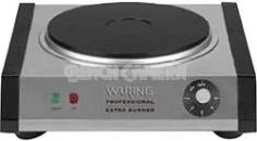 Turn to the Waring Pro&reg; single burner when extra cooking surface is needed. Its compact and portable size also makes it ideal for the office, dorm rooms or small apartments. quick heat-up and heat retention adjustable thermostat with On and Ready indicator lights heavy-duty cast iron plate and non-slip rubber feet durable construction Brushed stainless steel. UL listed. 1300W.