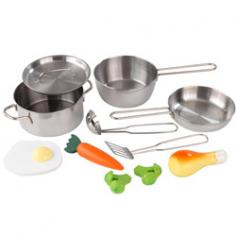 Deluxe Metal Accessories Set by KidKraft 63186. Our Metal Accessories Set is perfect for any of the young chefs in your life. Since the pots and pans are metal, you know they'll be around for years and years of interactive play. This set can be used with any of KidKraft's play kitchens to make play time even more real than before. 11 Total Pieces Two metal pans One metal pot One metal spatula and one metal ladle Delicious play food Two pieces of broccoli One chicken leg One carrot and one egg Specification This item includes: KK-63186 Deluxe Metal Accessories Set 7"L x 5"W x 2.5"H Please refer to the Specifications to determine what items are included since sometimes the image shows more or less items. If you are not sure, please contact us and our customer service will be glad to help.