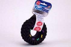 Vinyl tire toy for dogs. Heavily textured to massage gums while chewing. A squeak in every chew! You've made a gr-r-r-r-reat choice! All Spotbites are designed to appeal to your dog's natural instinct for chewing, play and exercise. So, besides being really fun vinyl toys, they'll keep your pet healthy and happy! Made in China.