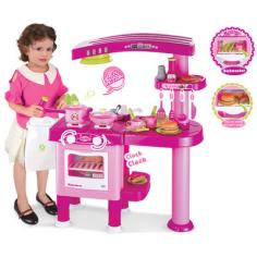 Dimensions: 32L x 13W x 32H in. Pretend kitchen set with realistic accessories. Recommended for ages 3 and up. Constructed with easy-to-clean, nontoxic plastic. Includes oven, stove, sink, hood, and shelves. Real action and sound offer dynamic play. If your kids start calling you hon and offer to get you a cup o' joe and a cow dragged through the garden, they've either been spending way too much time hanging out at the local diner or just the right amount of time with the Berry Toys My First Play Kitchen - Pink. This vibrant, pretty play set is perfect for pretending to prepare meals, right down to the play food. And with the oven and stove, cups, cookware, and utensils, your child will have everything she or he needs to get cooking. Children love assuming roles they see adults filling, whether that's as a parent cooking dinner or a cook or server at a restaurant. This type of pretend play actually helps them develop a fuller understanding of what it means to be a responsible adult and take care of themselves and others at mealtime. About Berry ToysBased in Chino Hills, California, Berry Toys is a leading manufacturer of children's toys. Berry Toys aims to educate children through play, and their toy selection includes play kitchens, play foods, musical instruments, play tools, and more. If you want affordable pricing, quality customer service, and educational toys that are manufactured according to the highest standards, Berry Toys can deliver.
